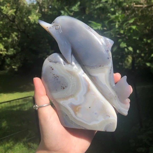 Druzy agate dolphin crystal carving - Picture 4 of 9